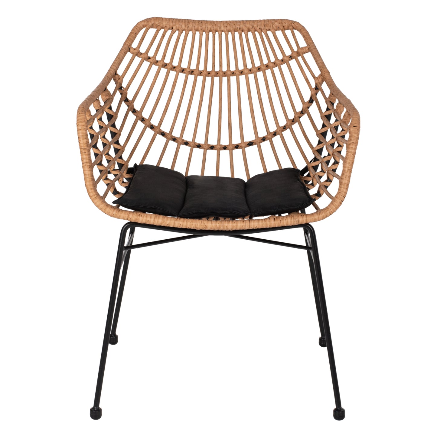 Armchair Professional Black Metal Rattan Beige & Cushion Hm5864.01 58.5x60.5x80 Cm.