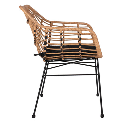 Armchair Professional Black Metal Rattan Beige & Cushion Hm5864.01 58.5x60.5x80 Cm.