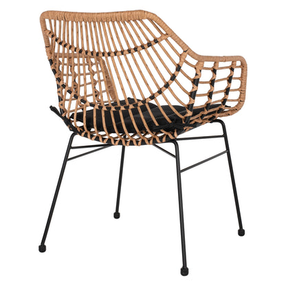 Armchair Professional Black Metal Rattan Beige & Cushion Hm5864.01 58.5x60.5x80 Cm.