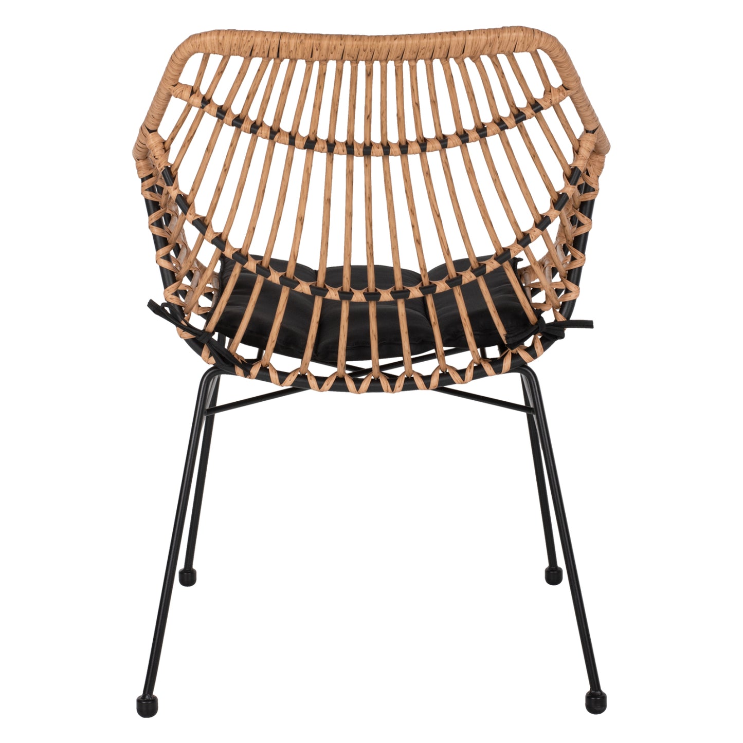 Armchair Professional Black Metal Rattan Beige & Cushion Hm5864.01 58.5x60.5x80 Cm.