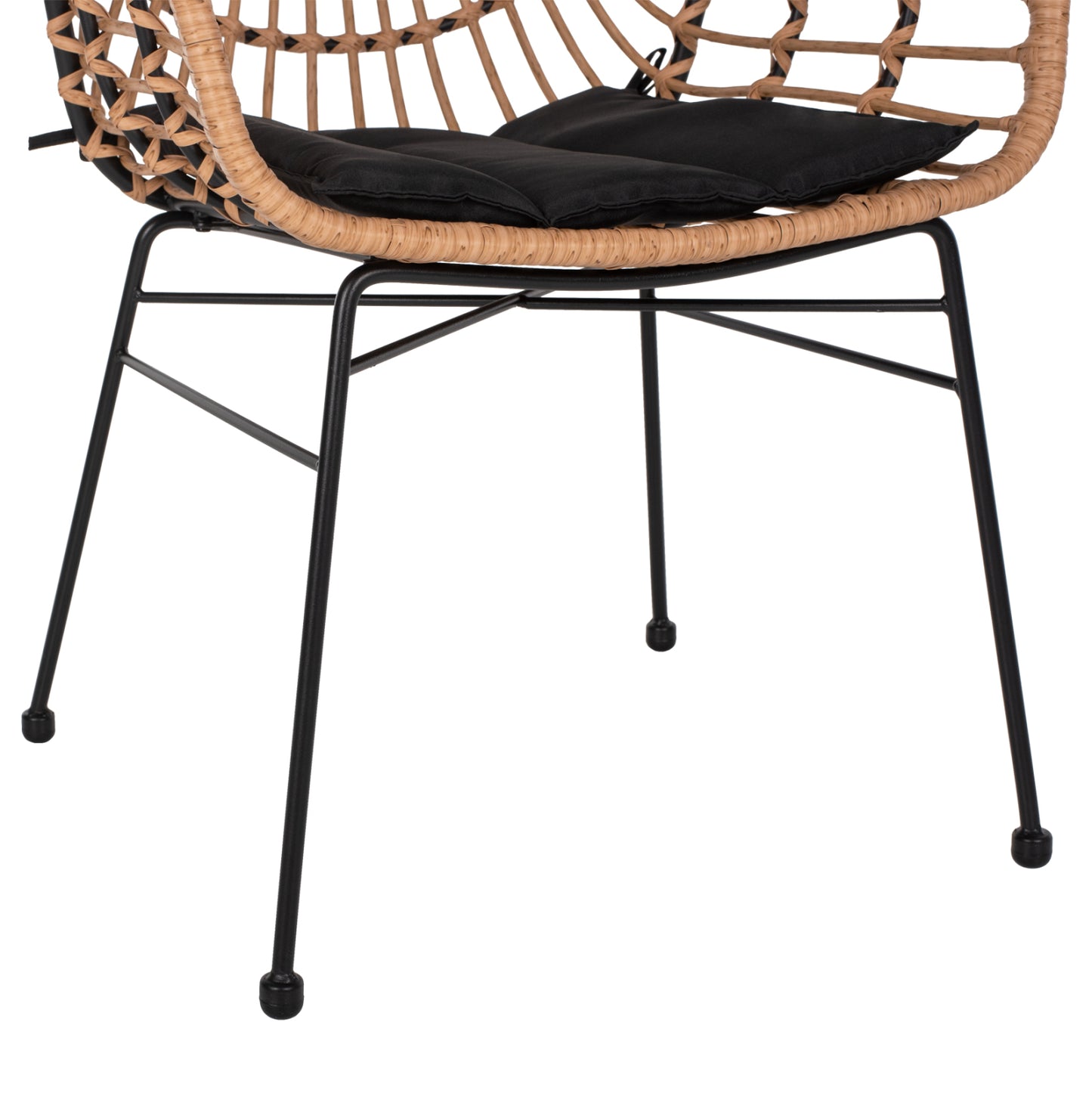 Armchair Professional Black Metal Rattan Beige & Cushion Hm5864.01 58.5x60.5x80 Cm.