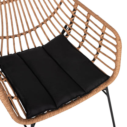 Armchair Professional Black Metal Rattan Beige & Cushion Hm5864.01 58.5x60.5x80 Cm.
