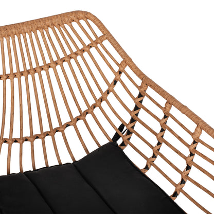 Armchair Professional Black Metal Rattan Beige & Cushion Hm5864.01 58.5x60.5x80 Cm.