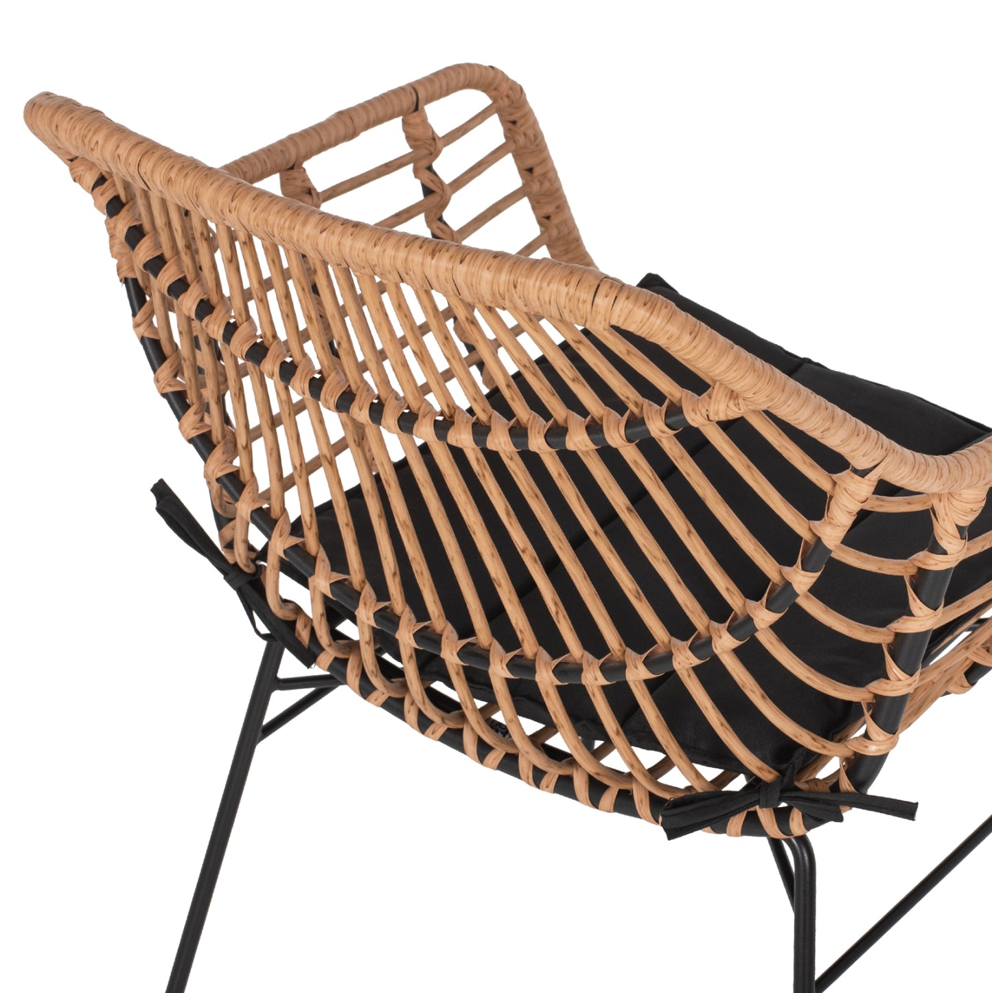 Armchair Professional Black Metal Rattan Beige & Cushion Hm5864.01 58.5x60.5x80 Cm.
