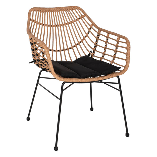 Armchair Professional Black Metal Rattan Beige & Cushion Hm5864.01 58.5x60.5x80 Cm.