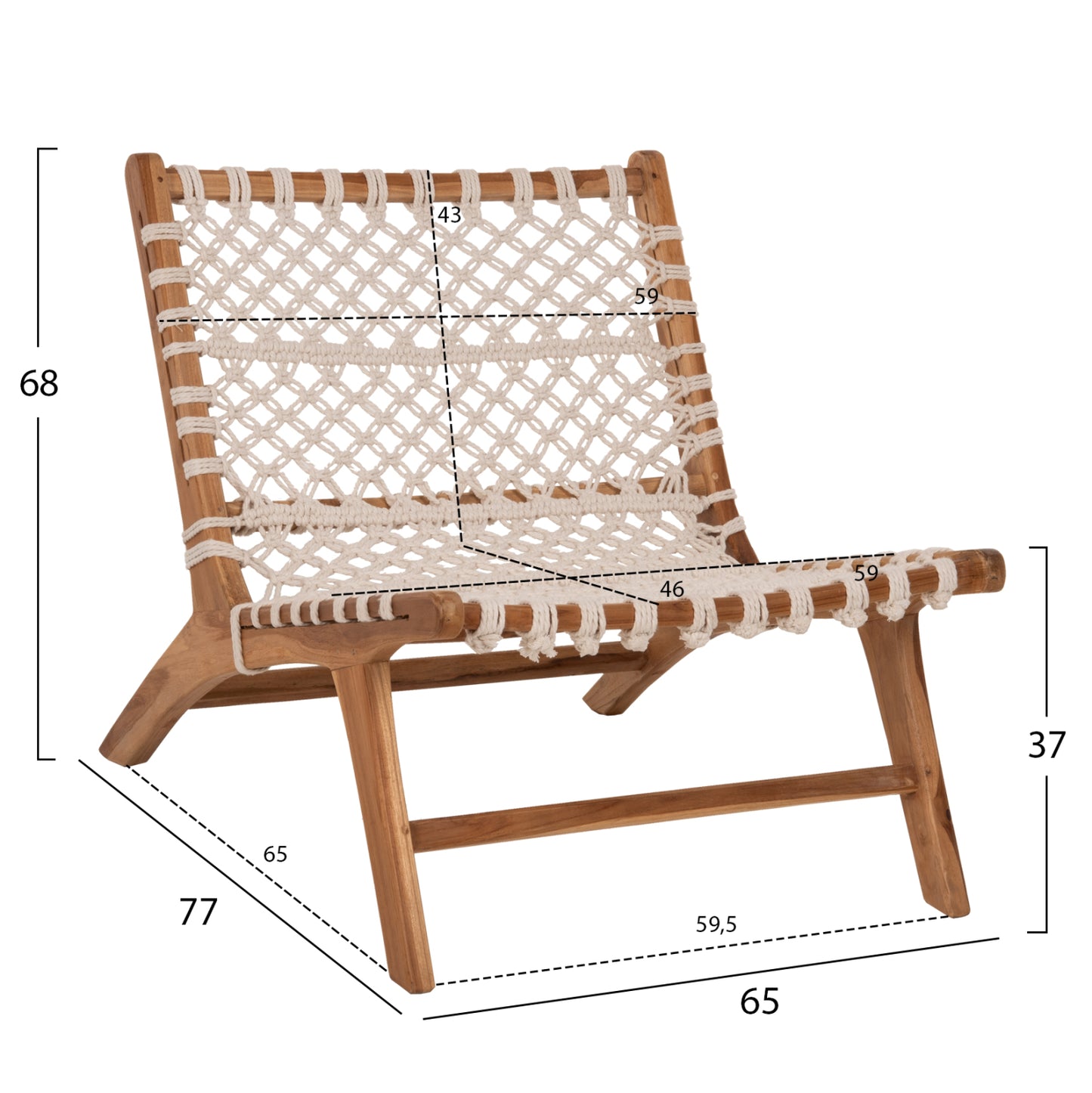 Chair Antib Hm9466.01 Teak Wood Natural And Rope White 65x78x68hcm.