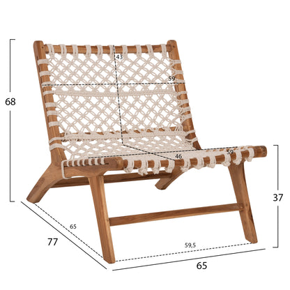 Chair Antib Hm9466.01 Teak Wood Natural And Rope White 65x78x68hcm.