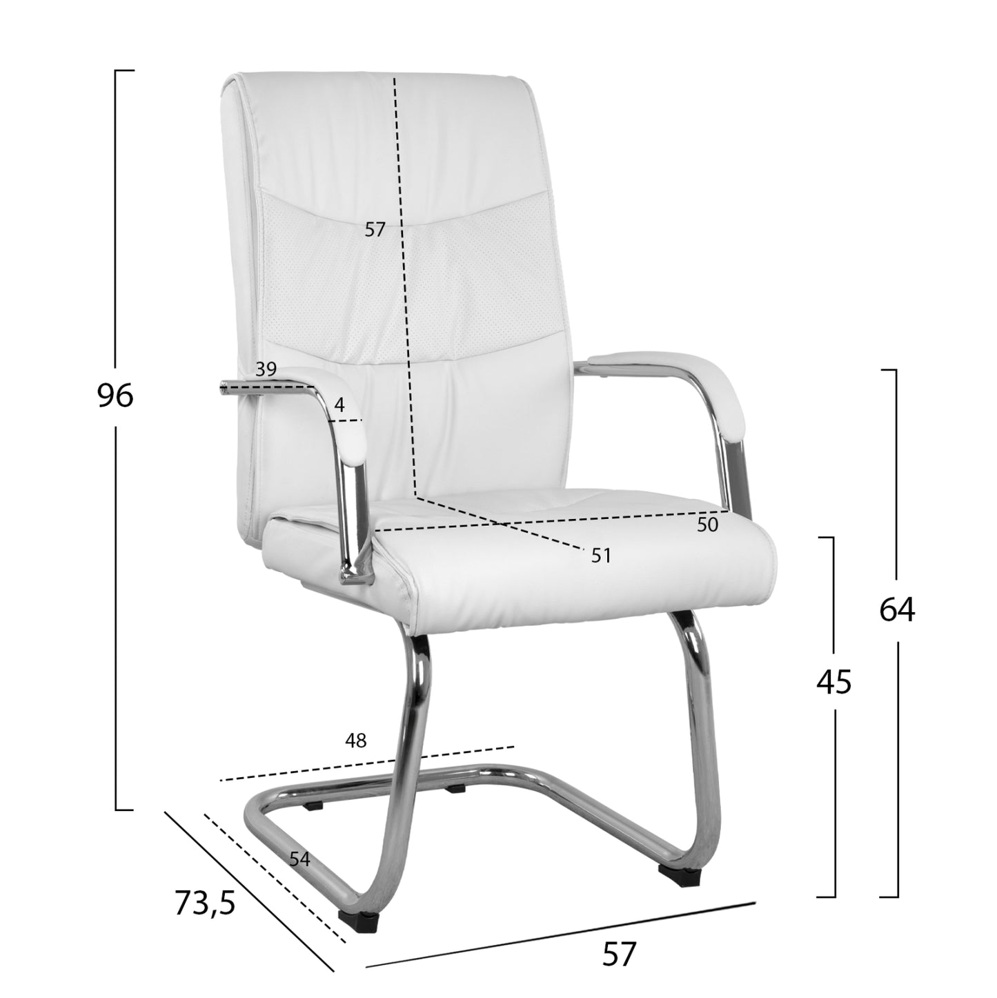 Visitor's Armchair Jacob Hm1045.12 White Pu With Chromed  Base  57x73.5x96 Cm