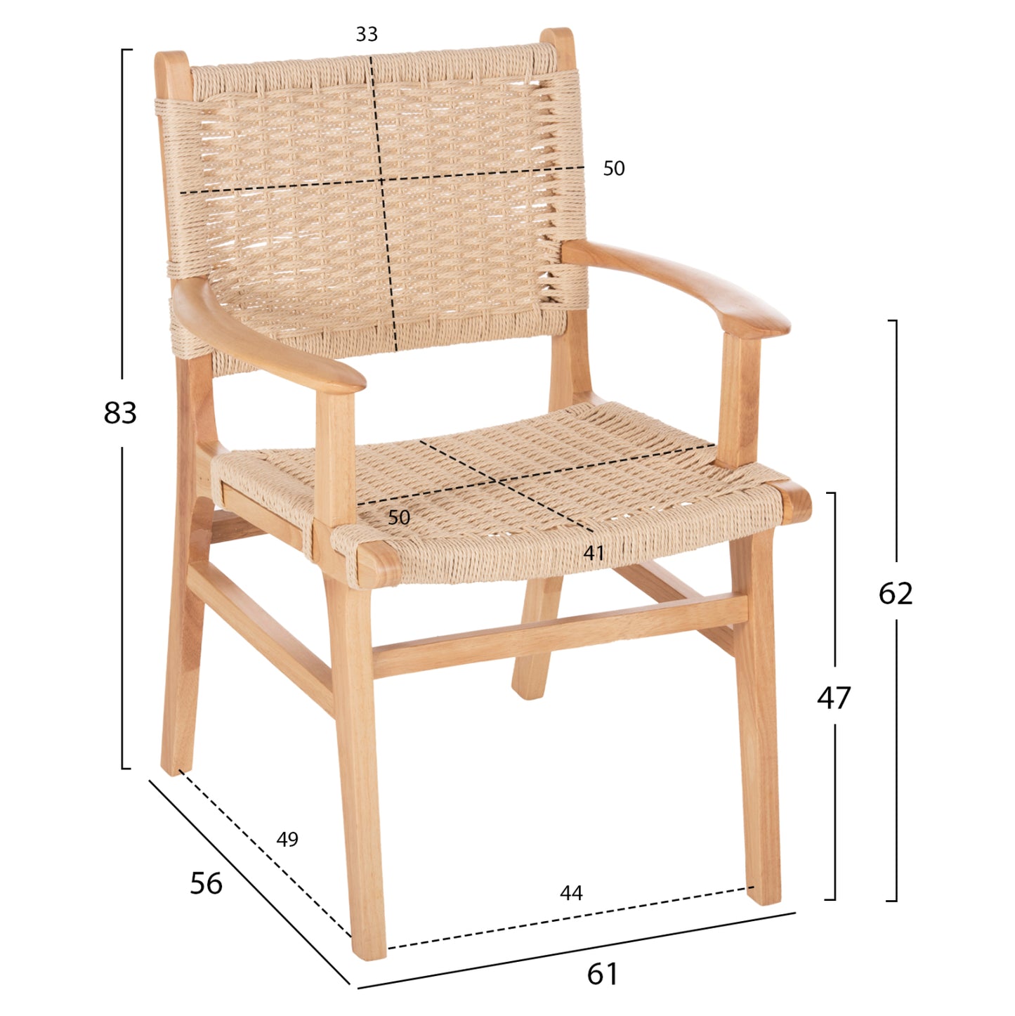 Armchair Hm9331.01 Ignacio Indoors Rubberwood Rope Seat 61x56x83Η