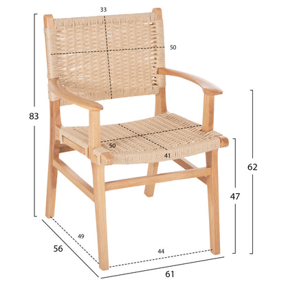 Armchair Hm9331.01 Ignacio Indoors Rubberwood Rope Seat 61x56x83Η