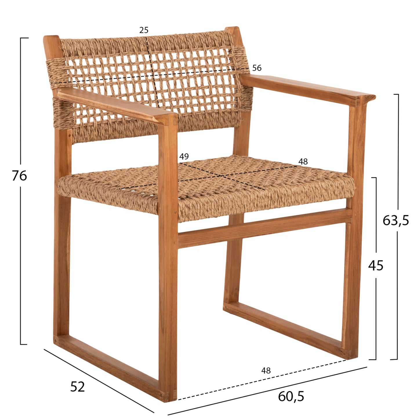 Armchair Narley Hm9824 Teak Wood-synthetic Rope In Natural Color 60.5x52x76hcm.