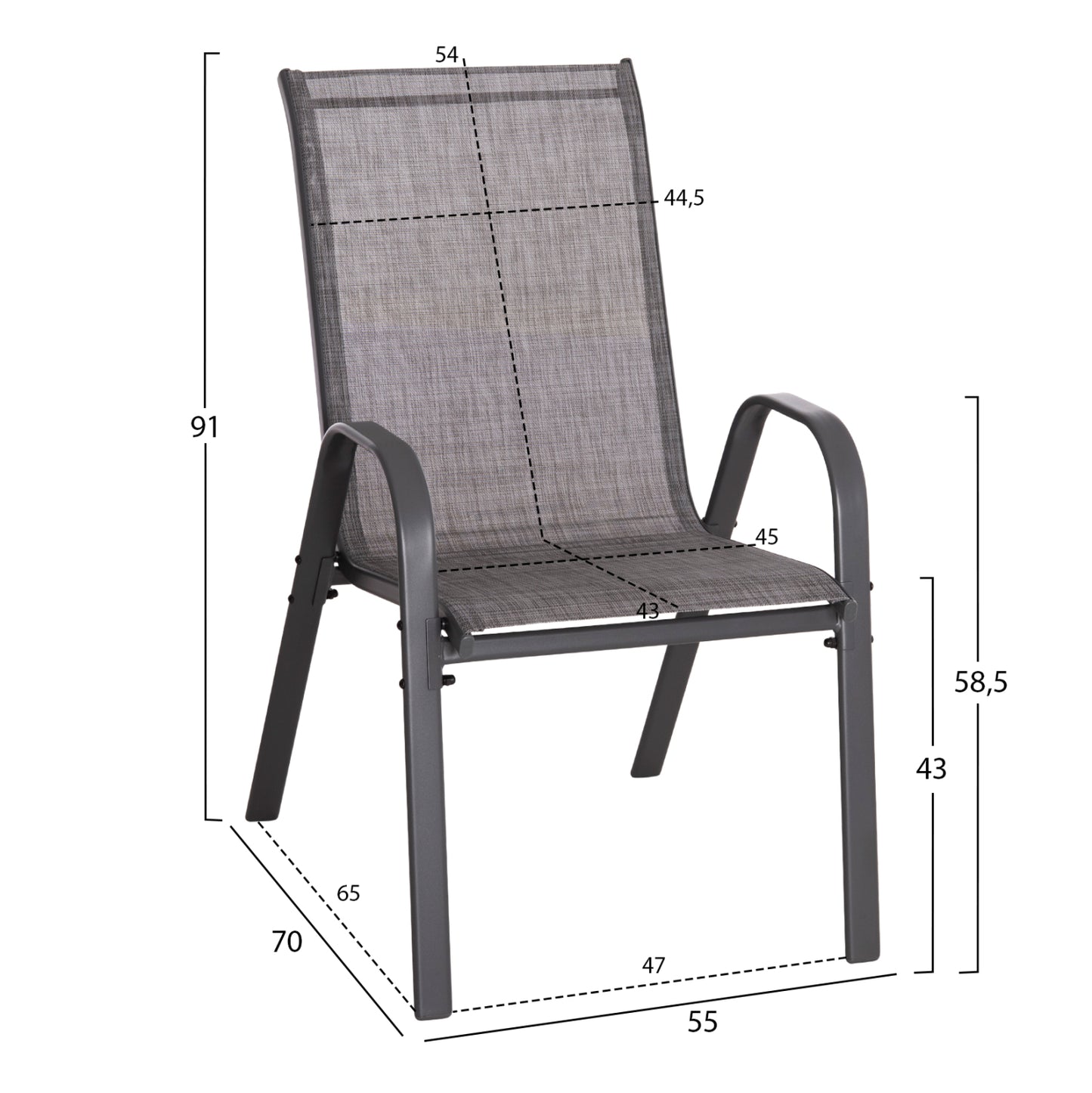 Outdoor Armchair Leon Hm5000.41 Grey Metal Frame & Textilene-4pcs Set- 55x70x91hcm.