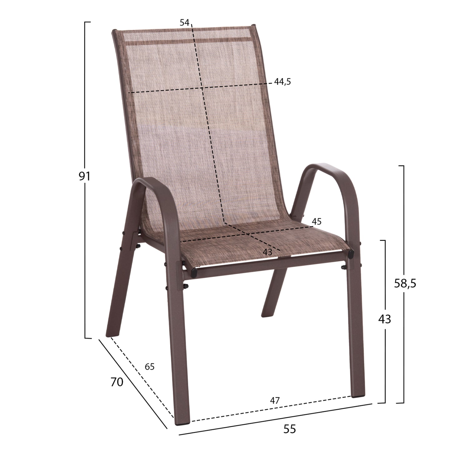 Outdoor Armchair Leon Hm5000.42 Brown Metal Frame & Textilene-4pcs Set- 55x70x91hcm.