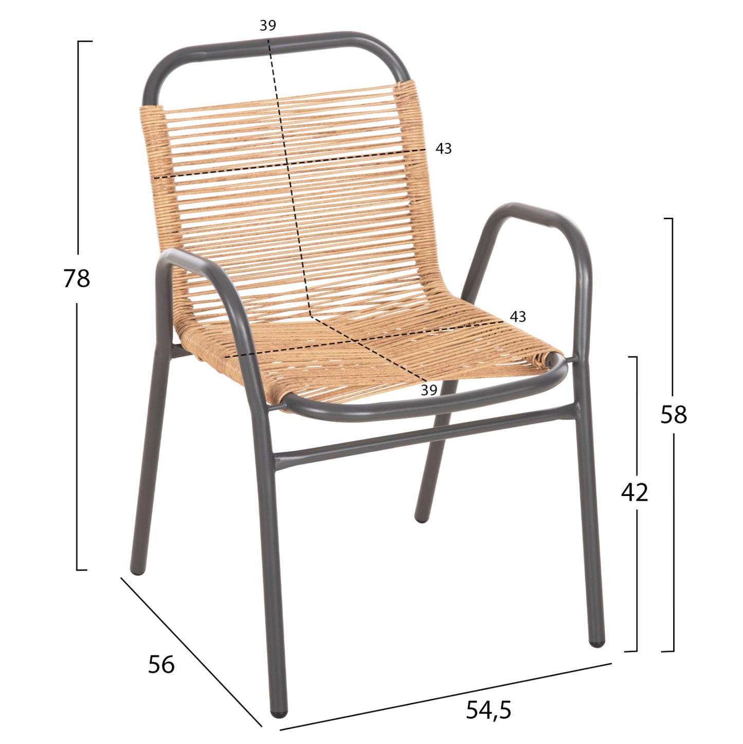 Outdoor Armchair Avril Hm5968.02 Metal In Grey-synthetic Rattan In Natural 54.5x56x78h