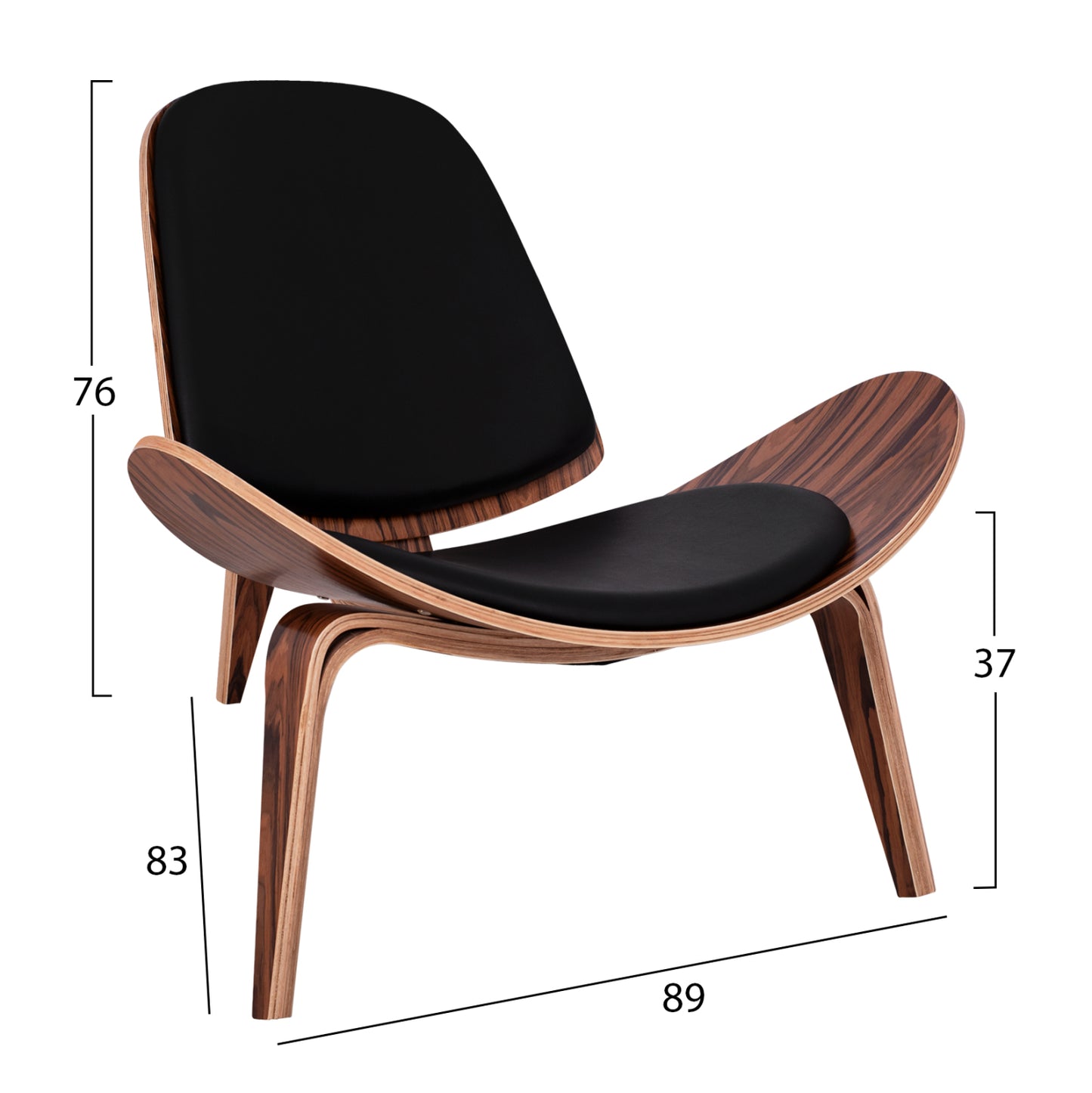 Armchair Superior Plus Hm1128.01 Walnut Color With Black Cushion Pu 89x83x76h Cm