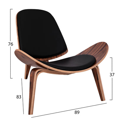 Armchair Superior Plus Hm1128.01 Walnut Color With Black Cushion Pu 89x83x76h Cm