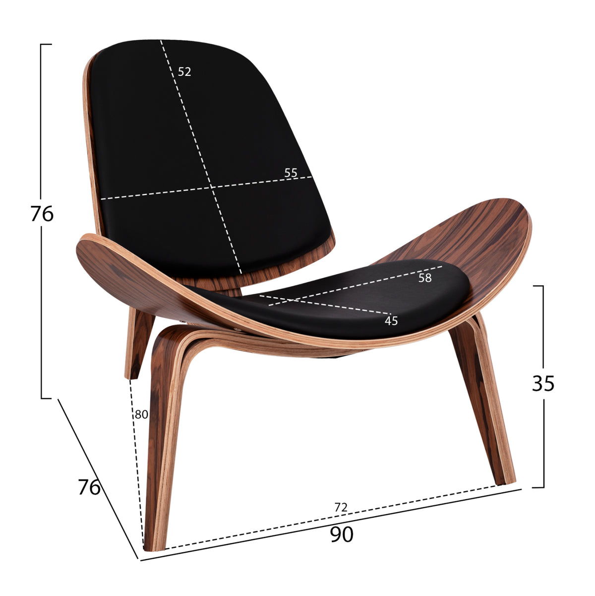 Armchair Superior Plus Walnut Color With Black Cushion