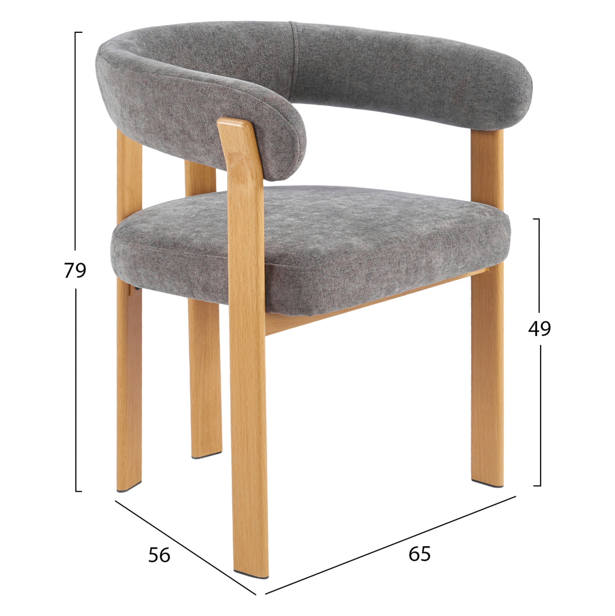 Dining Chair Shemi Hm18476.02 Grey Velvet--metal Legs In Natural Wood Look 65x56x79hcm.