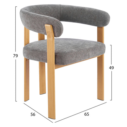 Dining Chair Shemi Hm18476.02 Grey Velvet--metal Legs In Natural Wood Look 65x56x79hcm.