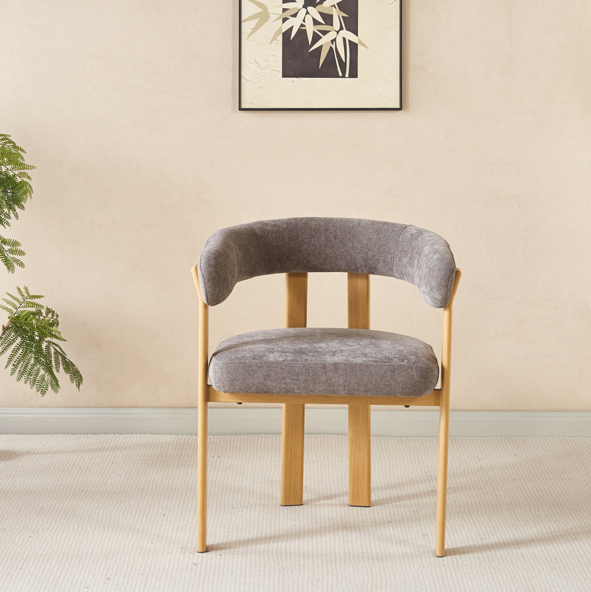 Dining Chair Shemi Hm18476.02 Grey Velvet--metal Legs In Natural Wood Look 65x56x79hcm.