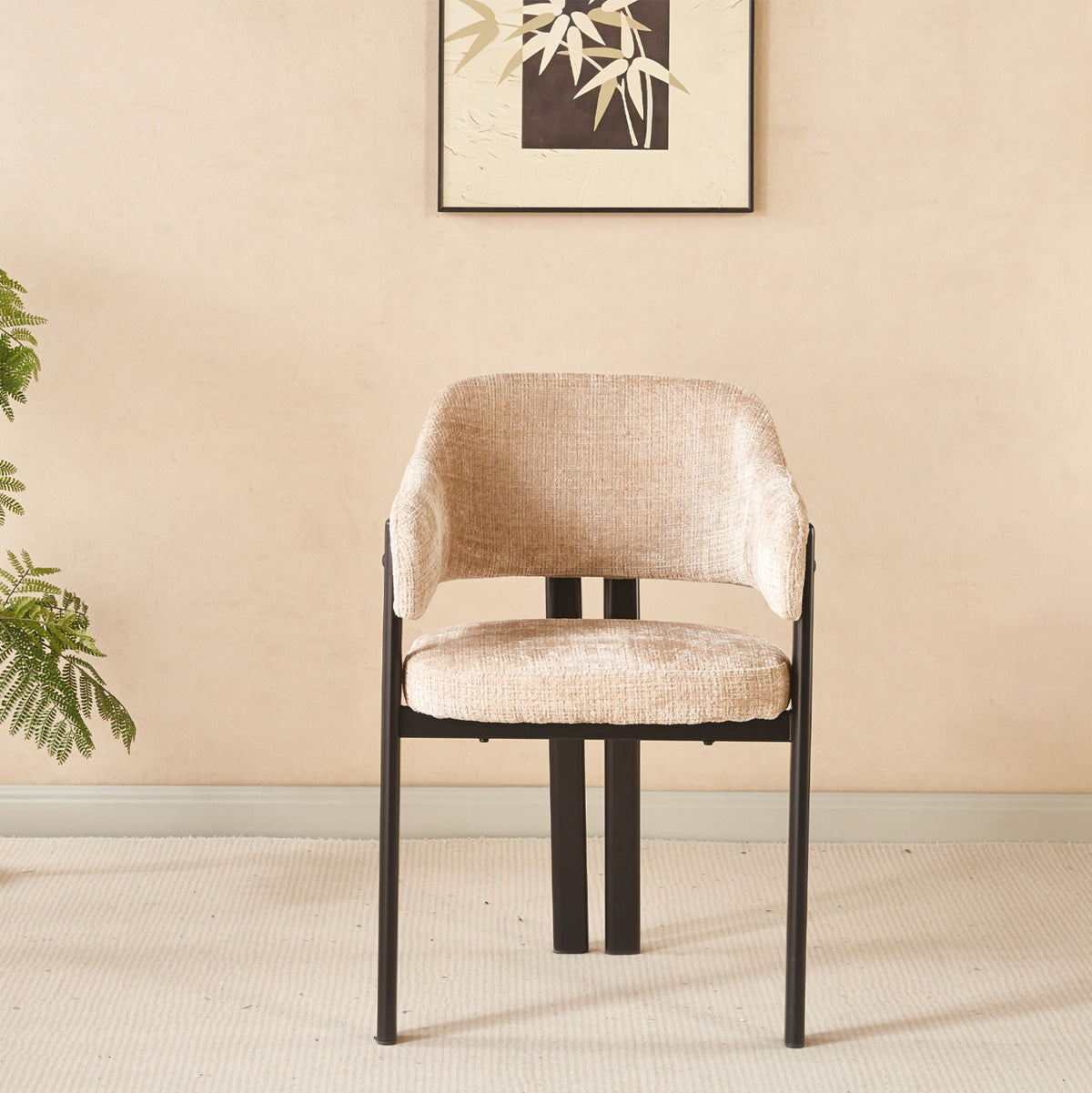 Dining Chair Direno Hm18477.12 Beige Fabric--metal Legs In Black 57x58x81.5hcm.