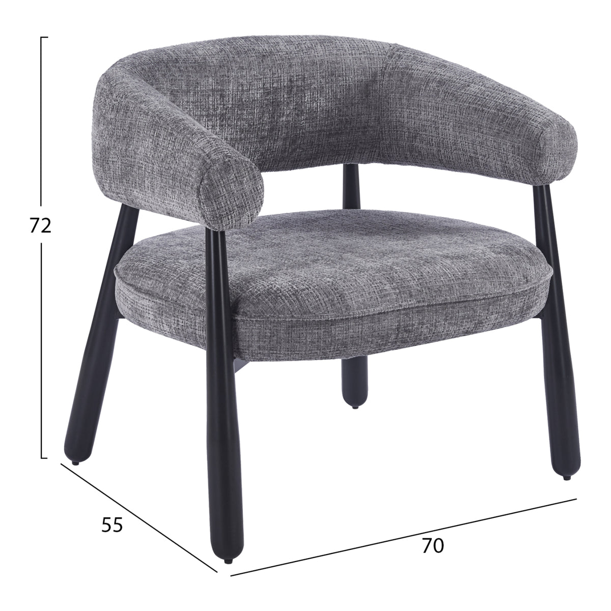 Armchair Kern Hm18478.02 Grey Fabric--metal Legs In Black 70x64x72hcm.