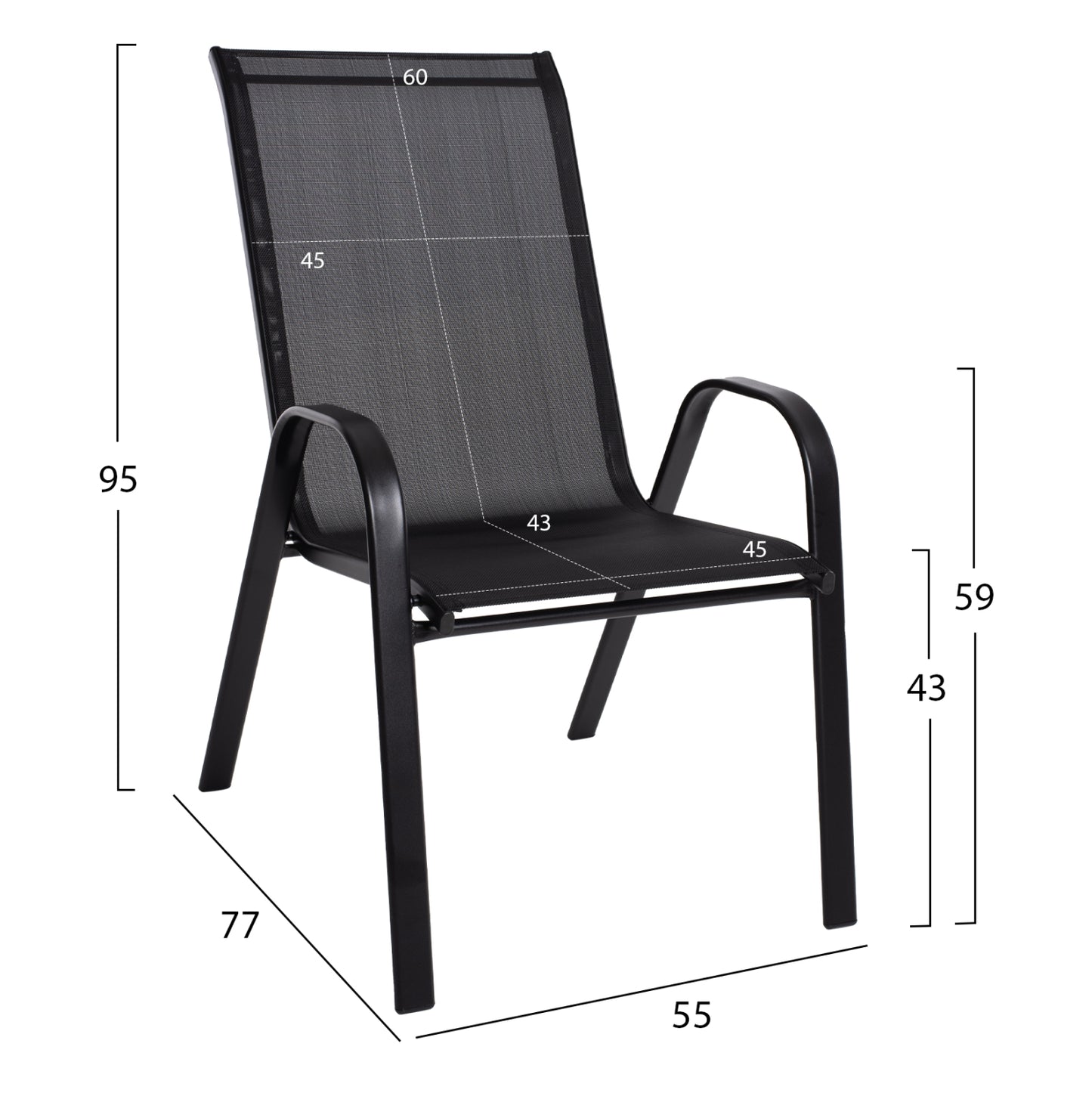 Outdoor Armchair Leon Hm5000.03 Black Metal-black Textilene 55x77x95hcm.
