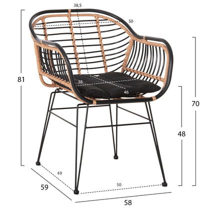 Outdoor Armchair Allegra Hm5663.11 Metal Frame-p.e.rattan In Beige & Black 58x59x81hcm.