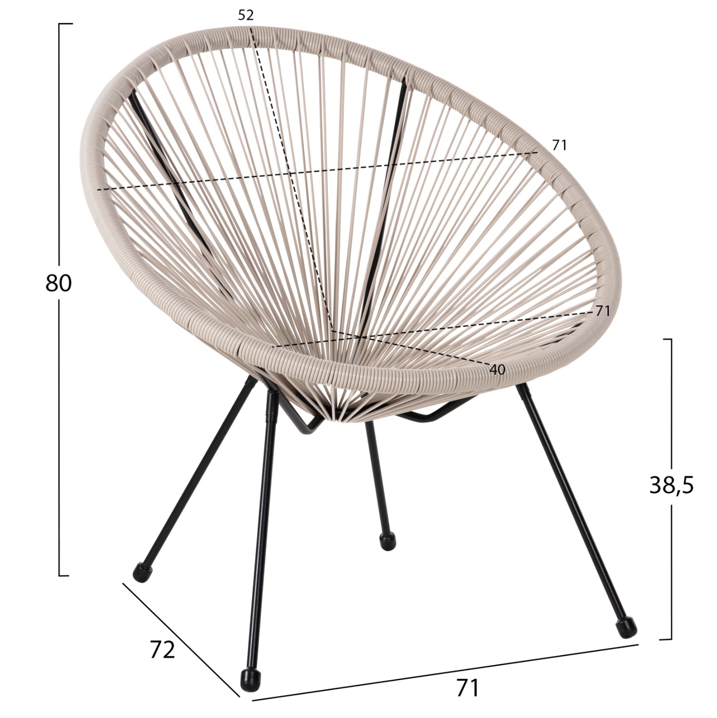 Armchair Outdoor Nest-type Acapulco Hm5872.03 Black Metal-synthetic Rattan In Ecru 71x72x80hcm.