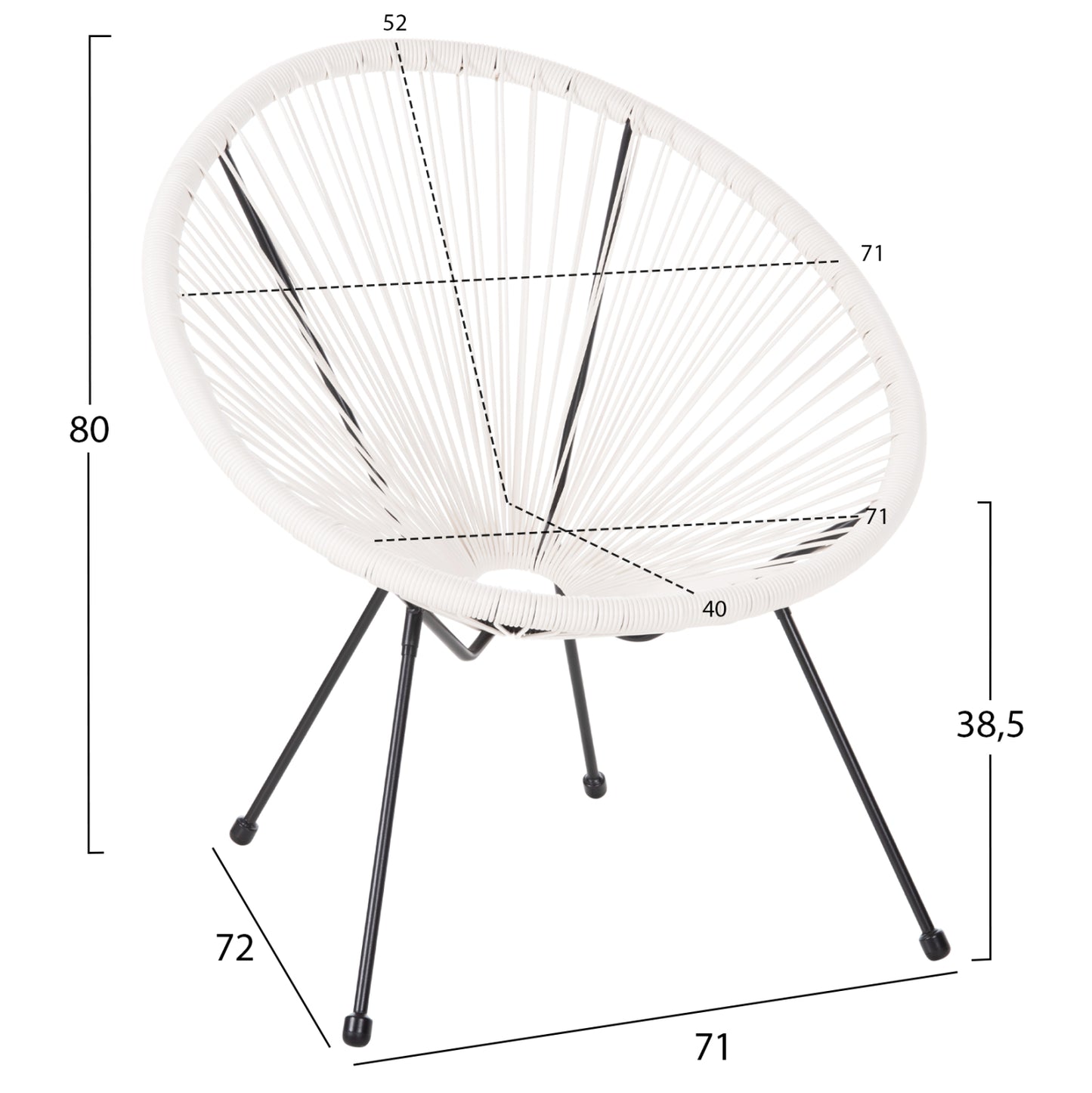 Armchair Outdoor Nest-type Acapulco Hm5872.12 Black Metal-synthetic Rattan In White 71x72x80hcm.