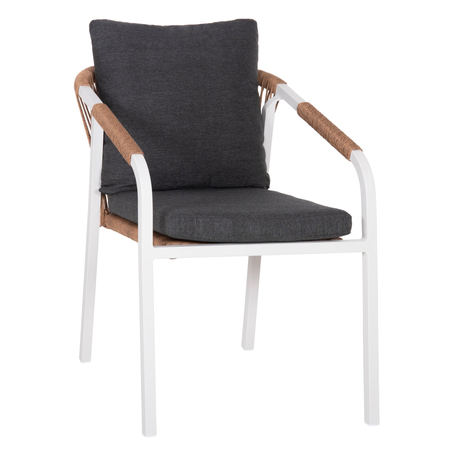 Armchair Maerly Hm6051.01 White Aluminum-anthracite Cushions-p.e.rattan In Light Brown 55,5x62,5x85hcm.