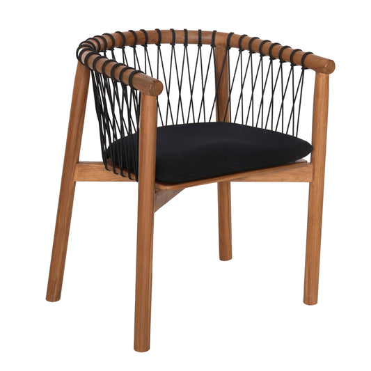 Dining Armchair Adama Hm6131 Teak Wood In Natural-rope & Cushion In Black 64x51x73hcm.