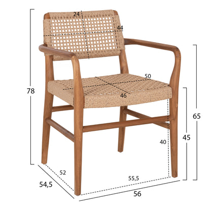Dining Armchair Rosco Hm6132 Teak Wood In Natural-viro Rope In Beige 56x54,5x78hcm.