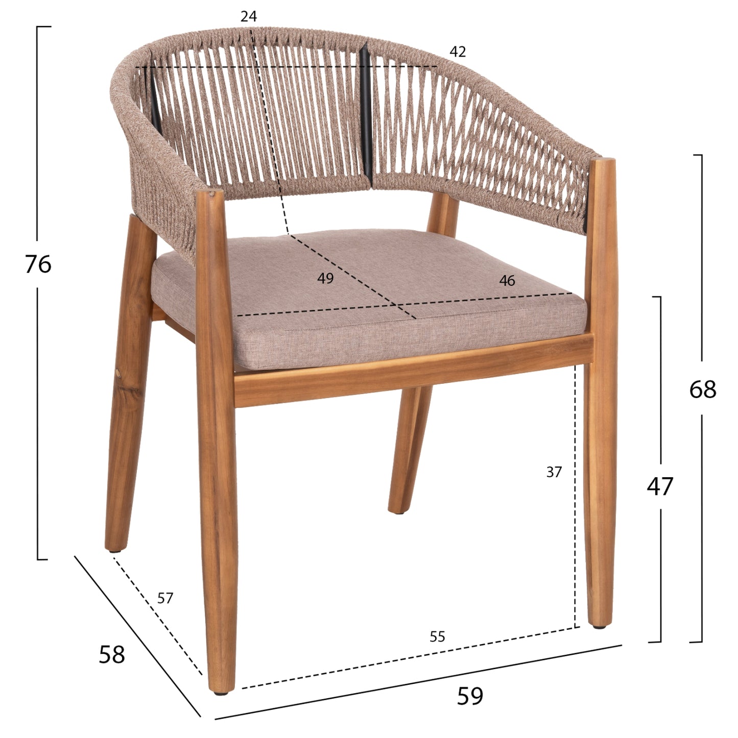 Outdoor Dining Chair Navan Hm6135.02 Acacia Wood In Natural-nylon Rope In Beige 59x58x76hcm.