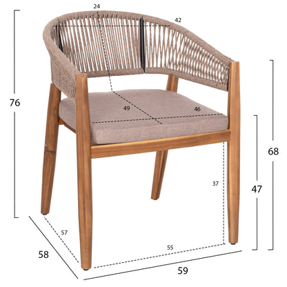 Outdoor Dining Chair Navan Hm6135.02 Acacia Wood In Natural-nylon Rope In Beige 59x58x76hcm.