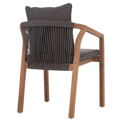 Outdoor Dining Chair Contrel Hm6244.02 Acacia Wood In Natural-rope & Cushions In Grey 58x60x74hcm.