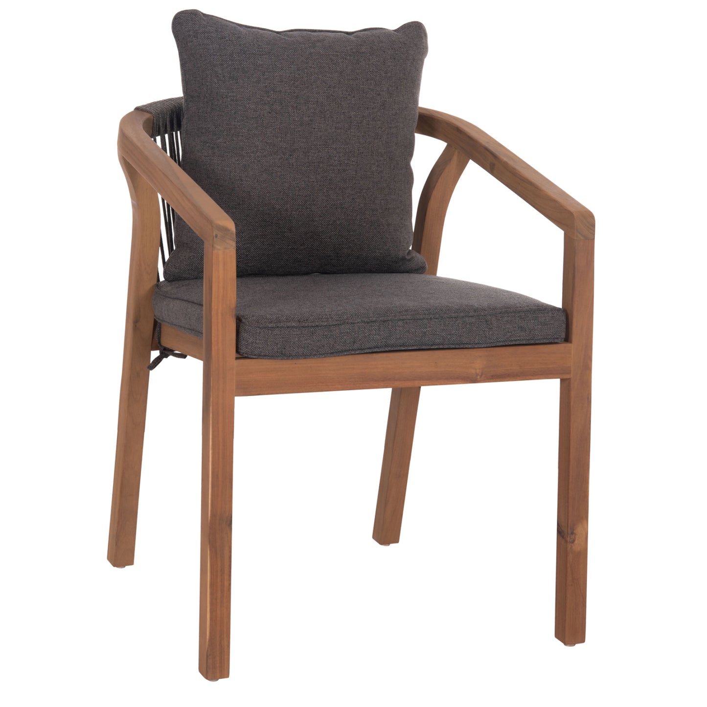 Outdoor Dining Chair Contrel Hm6244.02 Acacia Wood In Natural-rope & Cushions In Grey 58x60x74hcm.