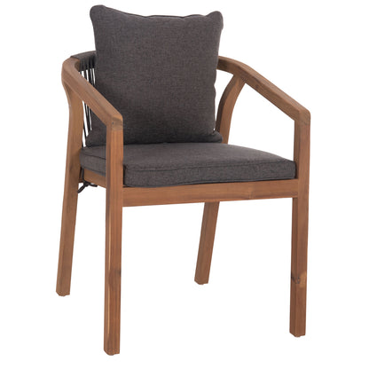 Outdoor Dining Chair Contrel Hm6244.02 Acacia Wood In Natural-rope & Cushions In Grey 58x60x74hcm.