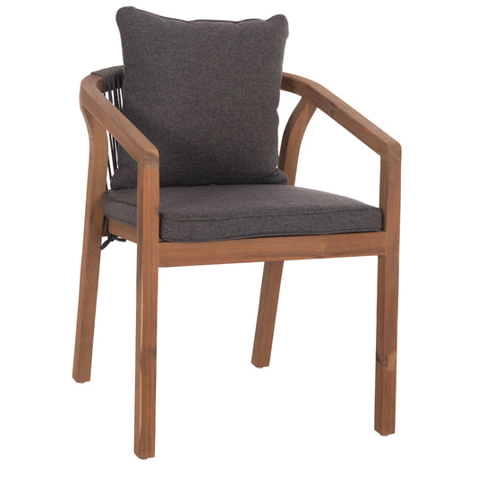 Outdoor Dining Chair Contrel Hm6244.02 Acacia Wood In Natural-rope & Cushions In Grey 58x60x74hcm.