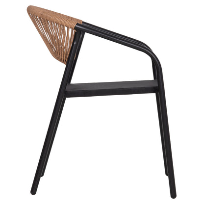 Outdoor Armchair Homan Hm6430.03 Metal Frame & Textilene Seat In Black--beige P.e.rattan 53x58x75h