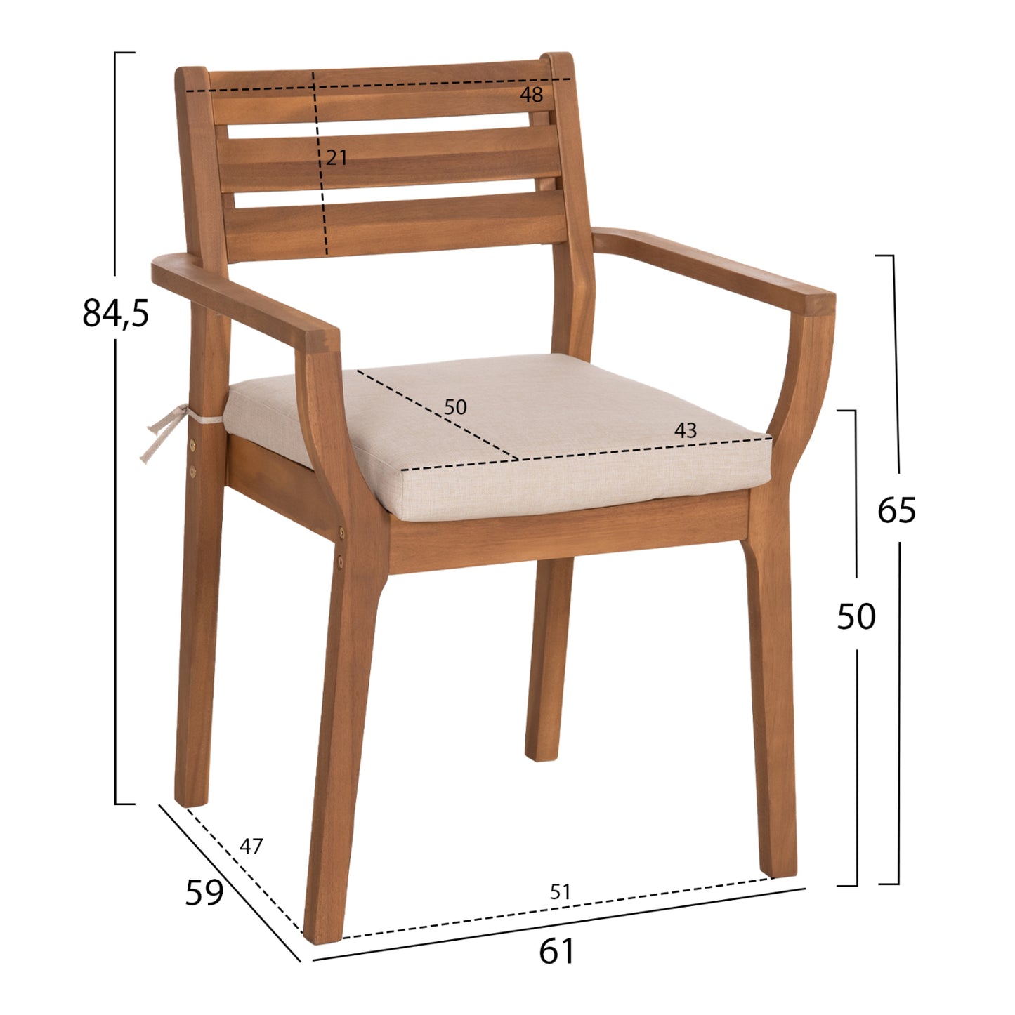 Outdoor Dining Chair Stacker Hm6543 Acacia Wood In Natural--cushion In Light Grey 61x59x84.5hcm