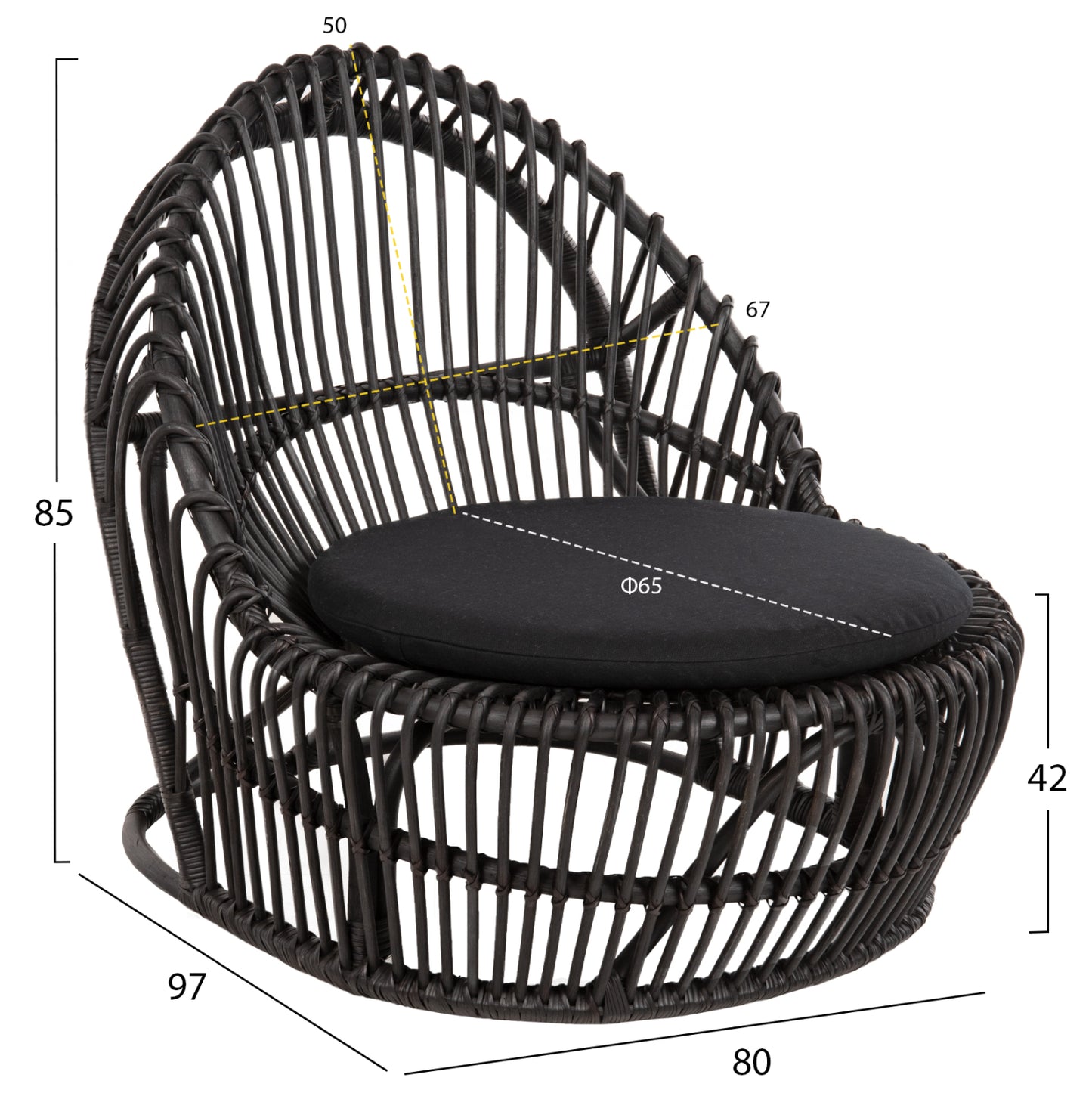 Armchair Entropy Hm9840.03 Natural Polished Rattan With Cushion-black 80x97x85hcm.