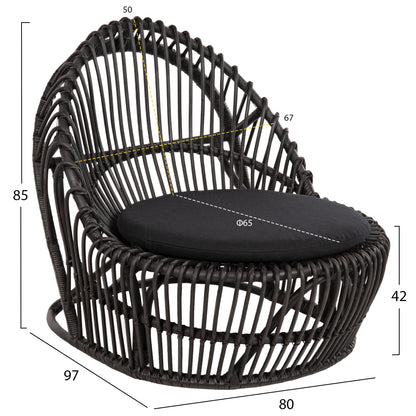 Armchair Entropy Hm9840.03 Natural Polished Rattan With Cushion-black 80x97x85hcm.