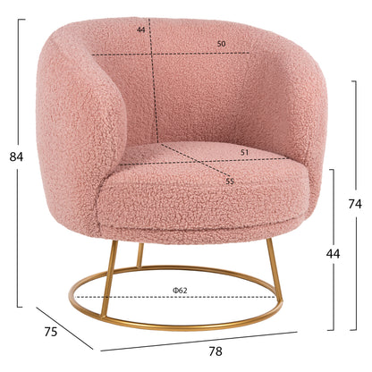 Armchair Arien Hm8403.22 Boucle Fabric In Dusty Pink-gold Metal Base 78x75x84hcm.
