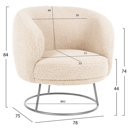 Armchair Arien Hm8403.23 Boucle Fabric In White-silver Metal Base 78x75x84hcm.