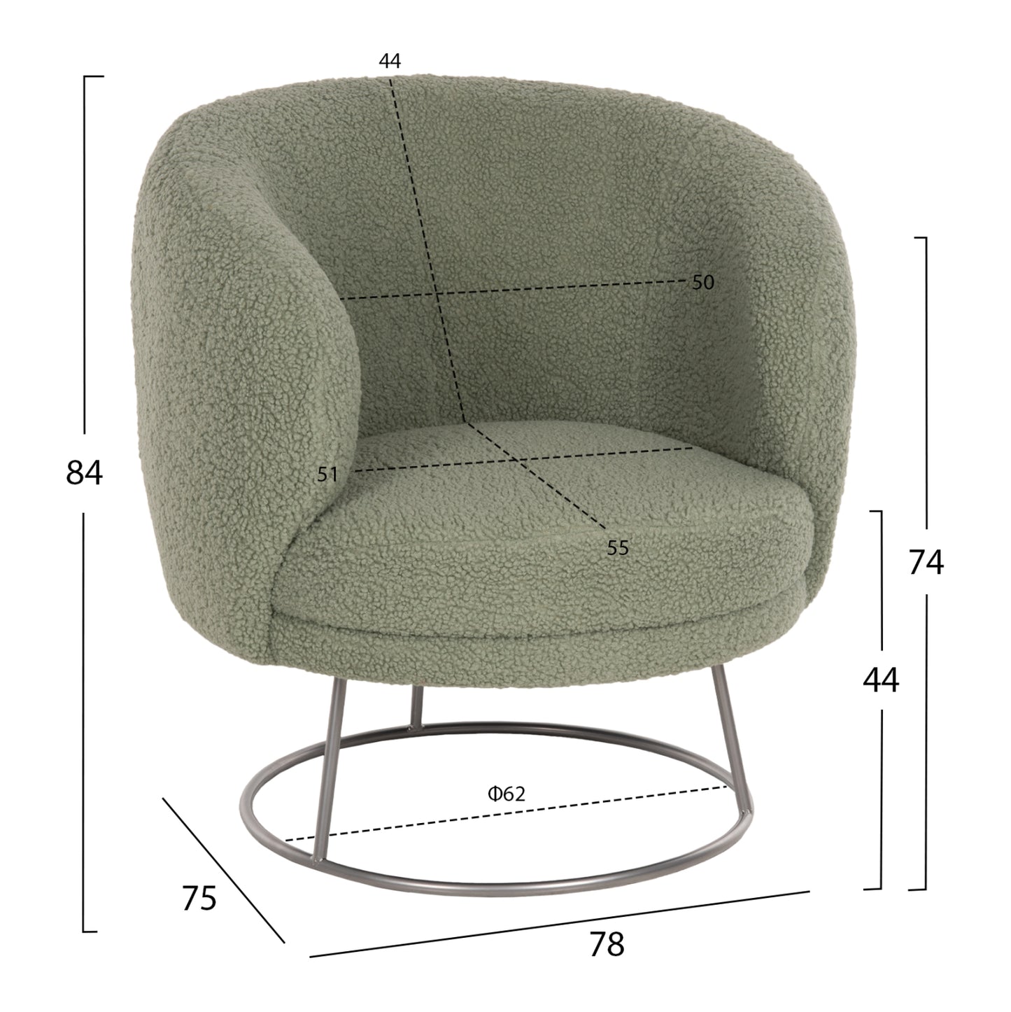 Armchair Arien Hm8403.27 Boucle Fabric In Pistachio Green-silver Metal Base 78x75x84hcm.