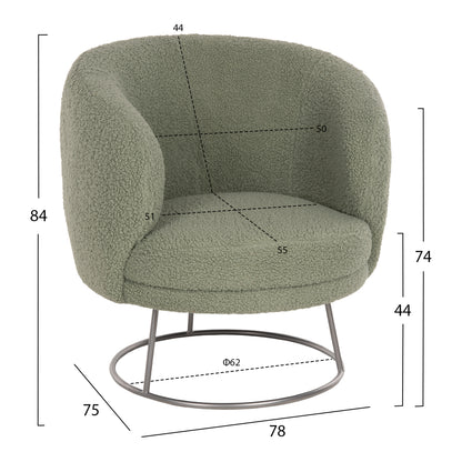 Armchair Arien Hm8403.27 Boucle Fabric In Pistachio Green-silver Metal Base 78x75x84hcm.