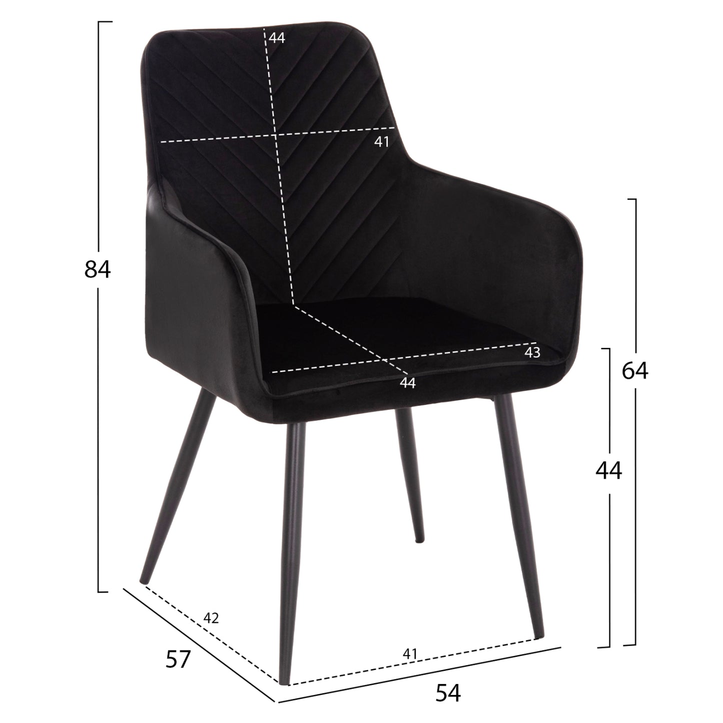 Armchair Latrell Hm8582.04 Black Velvet & Black Metal Legs 54x57x84hcm.