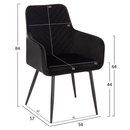 Armchair Latrell Hm8582.04 Black Velvet & Black Metal Legs 54x57x84hcm.