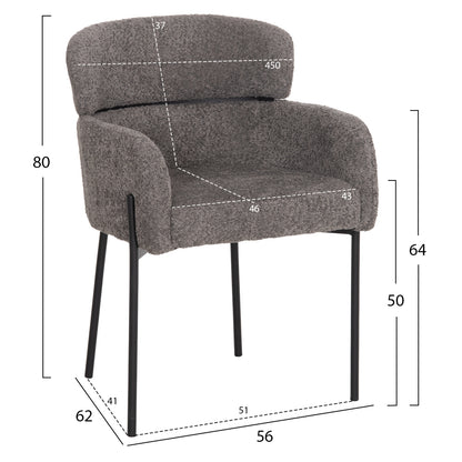 Armchair Wolf Hm8583.01 Grey Boucle Fabric-black Metal Legs 56x62x80hcm.